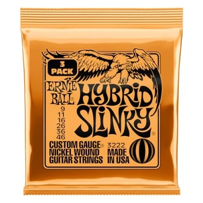 Abbildung von Ernie Ball Hybrid Slinky Nickel Wound E Gitarrensaiten, 3er Pack, Stärke 9 46