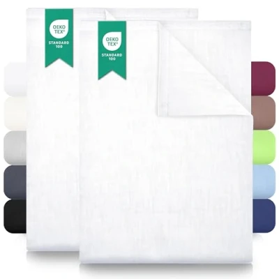 Abbildung von GREEN MARK Textilien 2er Pack Klassische Bettlaken Betttuch Laken Leintuch Haustuch 100% Baumwolle ohne Gummizug vielen Größen und Farben Größe: 140x200 cm, weiß