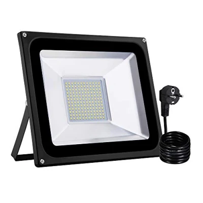 Abbildung von 100W Led Strahler Stecker Fluter Außen Warmweiß IP65 Wasserdicht Außenstrahler Innen Flutlichtstrahler Scheinwerfer Licht 3000K für Garten, Garage, Sportplatz [Energieklasse A+]