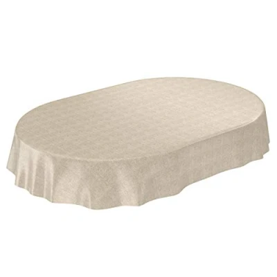 Abbildung von ANRO Wachstuchtischdecke Wachstuch Wachstischdecke Tischdecke Wachstuchdecke Beige Leinenoptik Oval 180x140cm eingefasst