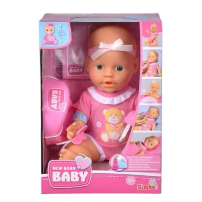 Abbildung von Simba 105030069 New Born Baby Puppe, Vollvinylpuppe mit Trink und Nässfunktion, Geburtsurkunde Zubehör, 4 Teile, 30cm, Babypuppe, ab 3 Jahre