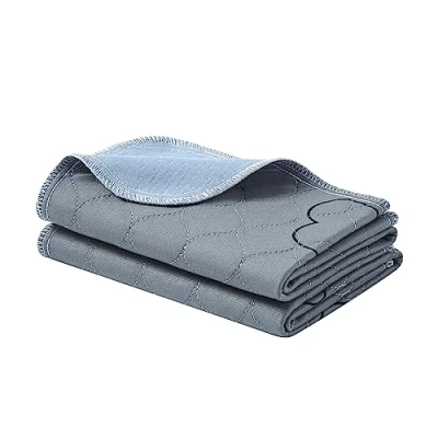 Abbildung von Feandrea Welpen Unterlagen waschbar, Wiederverwendbare Matten für Hunde, 61 x 46 cm, 2er Set, S, Hundetoilette, auslaufsicher, rutschfest, super saugfähig, Katzen, Kaninchen, grau PTD018G01