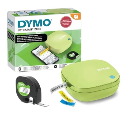 Abbildung von DYMO LetraTag 200B Beschriftungsgerät mit Bluetooth verbindet Sich über Wireless Technologie iOS und Android inklusive 1 x Papierschriftband in Weiß Pistaziengelb