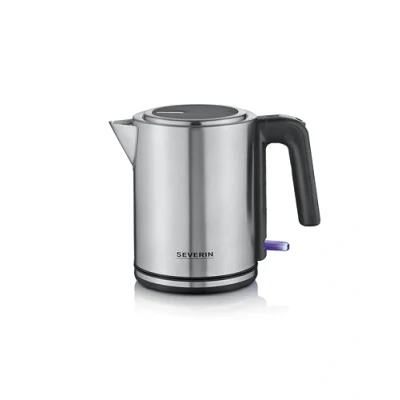 Abbildung von SEVERIN Wasserkocher 1L, elektrischer mit Wasserstandsanzeige, Kalkfilter, XXL Öffnung, leistungsstark &amp; kompakt, 100% BPA frei, 2.400 W, silber schwarz/Edelstahl, WK 3489