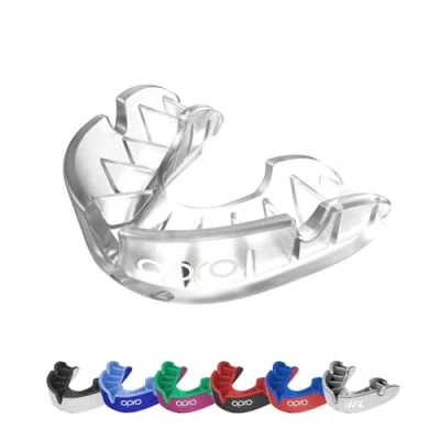 Abbildung von OPRO Silver Level Erwachsene und Kinder Sport Mundschutz mit Etui, revolutionärer Anpassungstechnologie für Hockey, Lacrosse, Rugby, MMA, Boxen BJJ (Transparent, Jugendliche)