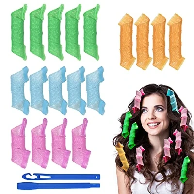 Abbildung von URAQT Lockenwickler Curler, 18pcs DIY Magic Haar Wellen Locken Wave Styling Kit für Lange Haare Mädchen den Heimgebrauch Waves Styler mit haken (25cm,15cm)