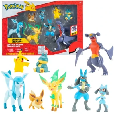 Abbildung von Pokemon Figuren Set 8 Pack 5 11 cm Figur Garchomp, Pikachu, Eevee, Lucario, Riolu, Munchlax, Glaceon &amp; Leafeon Neue 2023 Offiziell Spielzeug