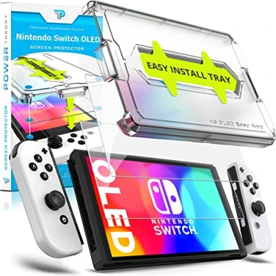 Abbildung von Power Theory Schutzglas für Nintendo Switch OLED 2021 Schutzfolie Glas Displayschutz mit Schablone, Displayschutzfolie, Folie Anbringhilfe [2 Stück]