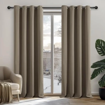Abbildung von Deconovo Verdunkelungsvorhang Blickdicht Gardinen mit Ösen Wohnzimmer, 114x132cm(HöhexBreite), Taupe, 2er Set