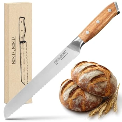 Abbildung von Moritz &amp; Brotmesser 20 cm Großes Profi Brotschneidemesser mit Wellenschliff Scharfes Sägemesser zum Schneiden von Brot Ergonomischer Griff aus Akazienholz Deutscher Messerstahl