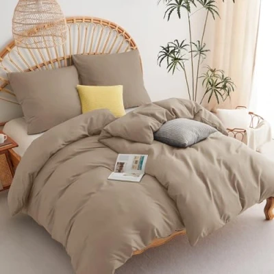 Abbildung von WAVVE Bettwäsche 135x200 4teilig Khaki Bettbezüge 135 x 200 2er Set mit Kissenbezüge 80x80 cm, Sets 135x200cm aus Mikrofaser Reißverschluss Weich