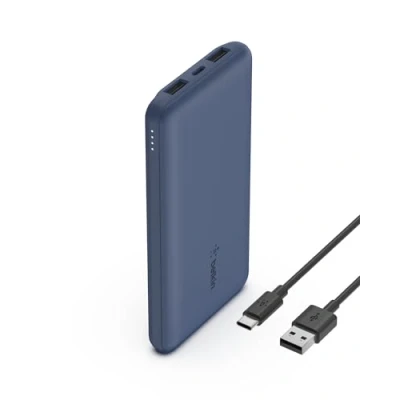Abbildung von Belkin USB C Powerbank (10.000 mAh, 1 Port und 2 A Ports zum Laden von iPhone, AirPods, iPad, Android oder Anderen Geräten mit bis zu 15 W) Blau