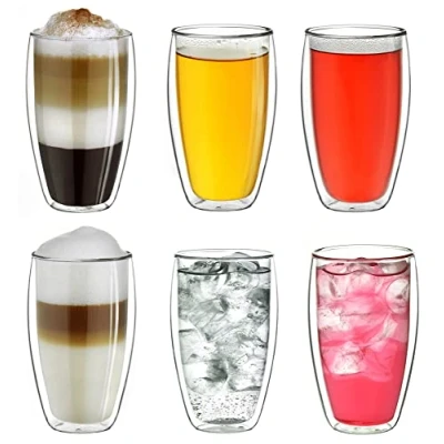 Abbildung von Creano doppelwandiges Thermoglas 400ml „DG SH“, großes Doppelwandglas aus Borosilikatglas, doppelwandige Latte Macchiato Gläser, Kaffee, Tee, 6er Set