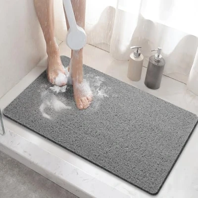 Abbildung von HITSLAM Duschmatte rutschfest, 60x40cm Badewannenmatte rutschfest mit Ablauf, Weiche PVC Luffa Antirutschmatte Badewanne, Schnell Trocknende Badematte, Grau