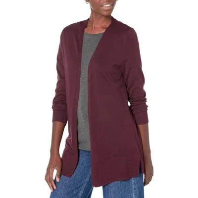 Abbildung von Amazon Essentials Damen Leichte Strickjacke, Vorne Offen (Erhältlich In Übergröße), Burgunderrot, XL