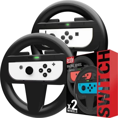 Abbildung von Orzly 2 x Lenkräder für Nintendo Switch schwarzes Lenkrad Joy Cons der Konsole Twin Pack