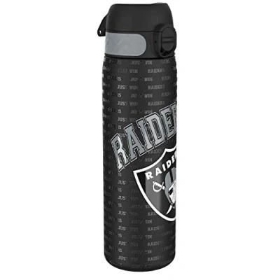 Abbildung von ION8 Leicht Stahl Trinkflasche, 600 ml, Nicht IsoliertAuslaufsicher, Einhandöffnung, Sichere Verriegelung, Spülmaschinenfest, Klappdeckel, Tragegriff, zu Reinigen, NFL Raiders Design
