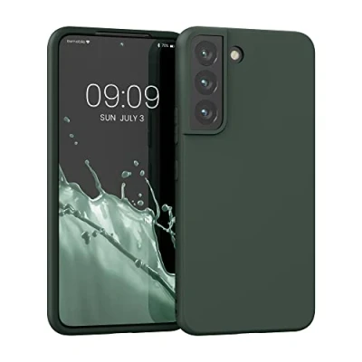 Abbildung von kwmobile Hülle kompatibel mit Samsung Galaxy S22 weiches TPU Silikon Case Cover geeignet für kabelloses Laden Moosgrün
