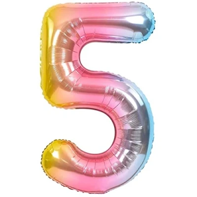 Abbildung von Luftballon 5. Geburtstag Zahl 5 Mehrfarbig Pastell XXL Riesen Folienballon 100cm Geburtstagsdeko Ballon Deko zum Geburtstag. Fliegt mit Helium.