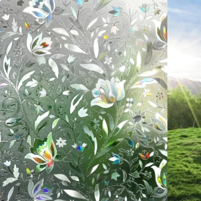 Abbildung von rabbitgoo Fensterfolie Selbsthaftend Blickdicht Sichtschutzfolie Fenster 3D Glasfolie Dekofolie Statisch Haftend Blumen Tulpe 90x200cm