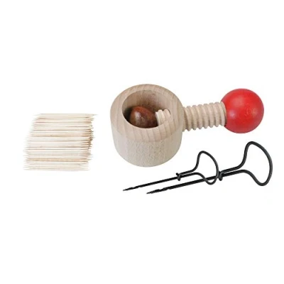 Abbildung von Pebaro setkast3 Kastanienbohrer Bastelset, mit Kastanienhalter, 2 / Nagelbohrer in 2mm u. 3mm, einfach Löcher Kastenien bohren, Basteln Kindern, inkl. 190 Zahnstocher, Spiel gut