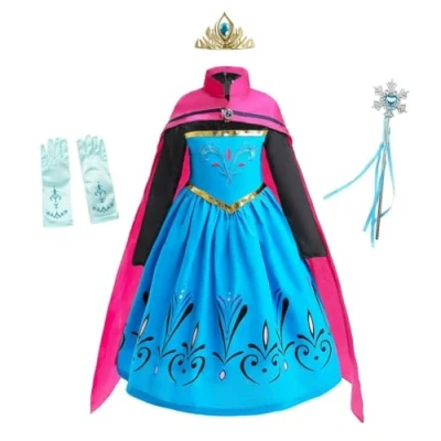 Abbildung von Lito Angels Prinzessin Elsa Krönung Kostüm Kleid für Kinder Mädchen, Eiskönigin Schneekönigin Krönungskleid Verkleidung mit Umhang und Zubehör Größe 7 8 Jahre 128
