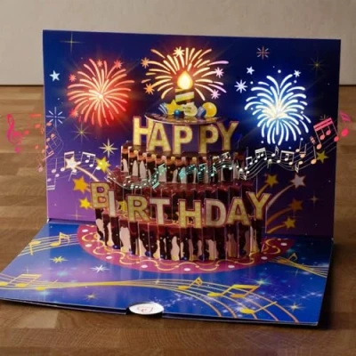 Abbildung von papercrush® Pop Up Geburtstagskarte mit Musik &amp; Licht Musikalische Geschenkkarte 3D Geburtstagstorte und Happy Birthday Lied für Frauen (Freundin, Ehefrau, Mama) Männer (Papa, Opa, Ehemann)