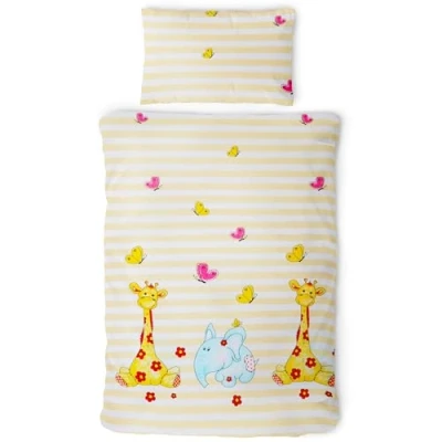 Abbildung von Gräfenstayn® 2 tlg. Kinderbettwäsche Set mit Tiermotiv und integriertem Reißverschluss aus 100% Baumwolle (Renforce Qualität) Deckenbezug 135x100cm Kissenbezug 60x40cm (Giraffe &amp; Elefant)