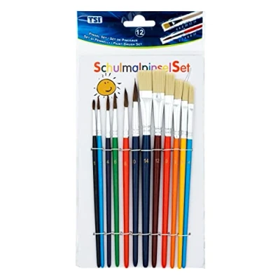 Abbildung von TSI Schulmalpinsel Set 12tlg, Haarpinsel (Größe 1,2,4,6,8 und 10) Borstenpinsel 4,6,8,10,12 14), Schaft farbig lackiert, Art. Nr. 49111