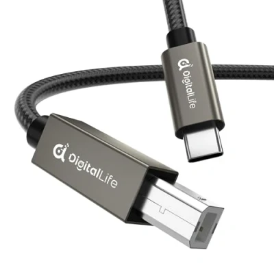 Abbildung von DigitalLife 1,8 m USB C zu B MIDI Interface Kabel Nylon Geflochten für Keyboard, Controller, Audio Interfaces Kompatibel mit Windows, macOS, Linux