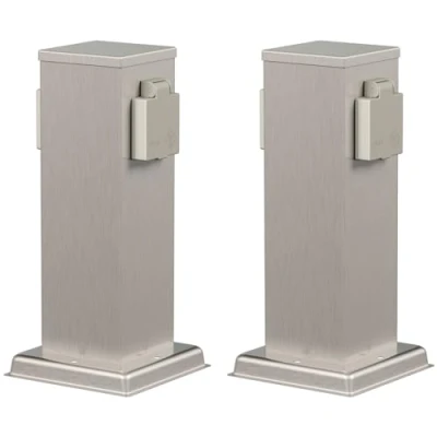 Abbildung von ledscom.de 2 Stück Garten Steckdosensäule Polly für außen, IP44, Fach, Edelstahl, eckig, 27 cm