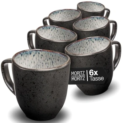 Abbildung von Moritz &amp; ORGANIC Kaffeetassen Set 6er Kaffeebecher Grau aus robustem Steinzeug mit einzigartigem Farbverlauf Spülmaschinengeeignetes Tassenset