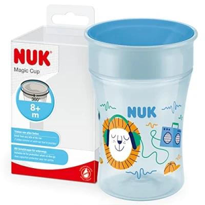 Abbildung von NUK Magic Cup Trinklernbecher, 8+ Monate, 230 ml, auslaufsicherer 360 Trinkrand, BPA frei, blauer Igel
