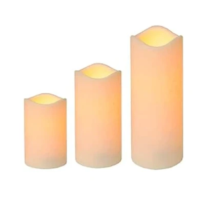 Abbildung von 3er Set LED Kerzen Outdoor Flackerndes warmweißes Licht, 5h Timer, batteriebetrieben, 3 Größen Perfekte Beleuchtung für Außenbereiche