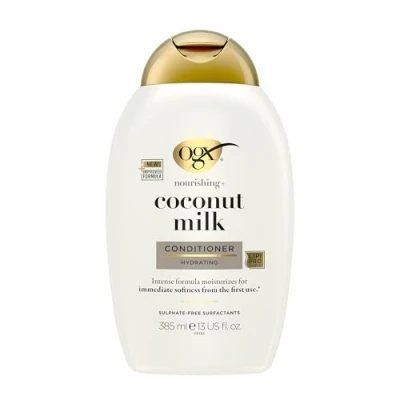 Abbildung von OGX Coconut Milk Conditioner, feuchtigkeitsspendende Haarspülung mit Rizinusöl &amp; Kokosöl, Haarpflege für geschmeidiges glänzendes Haar LipiPro Shield Technologie (385 ml)