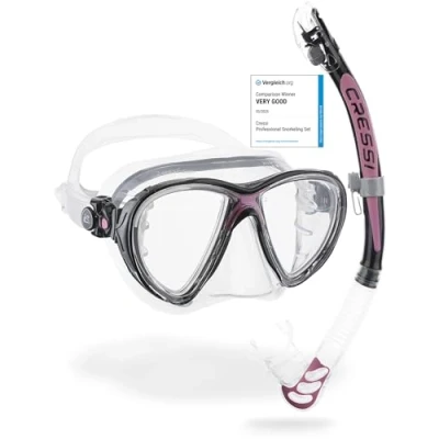 Abbildung von Cressi Big Eyes Evo Alpha Ultra Dry Schnorchelset Schnorcheln Set mit Schnorchel und Taucherbrille wasserdichte Tauchmaske Anti Fog Leck aus Gehärtetem Glas Premium für Erwachsene