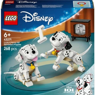 Abbildung von LEGO ǀ Disney Lucky &amp; Penny 101 Dalmatiner Welpen Bauspielzeug Spiel Figuren mit beweglichen Köpfen, Beinen und Schwänzen inkl. Knochen Fernseher Geschenk für Mädchen ab 6 Jahren 43271