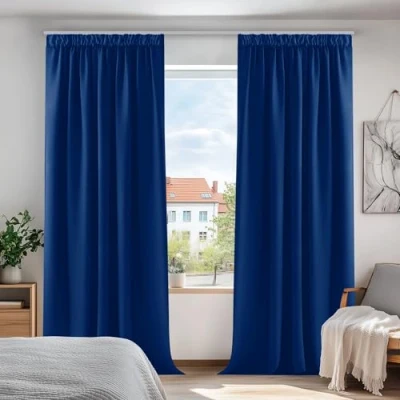 Abbildung von Deconovo Gardine Blickdicht Verdunkelungsvorhänge Dicke Thermovorhänge mit Kräuselband, 245x140cm(HöhexBreite), königsblau, 2er Set
