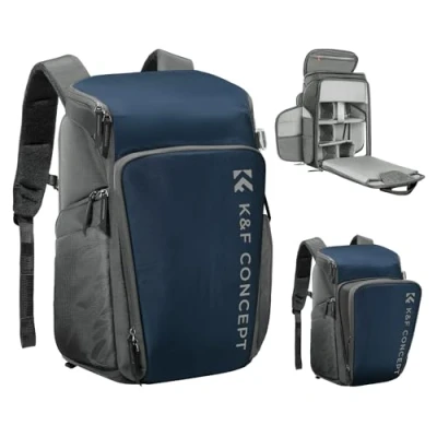 Abbildung von K&amp;F Concept Kamerarucksack, Fotorucksack für Fotografen, Kamerarucksack mit 16Zoll Laptopfach, kompatibel Canon/Nikon/Sony/DJI Mavic Drone (Alpha Rucksack 25L),Blau