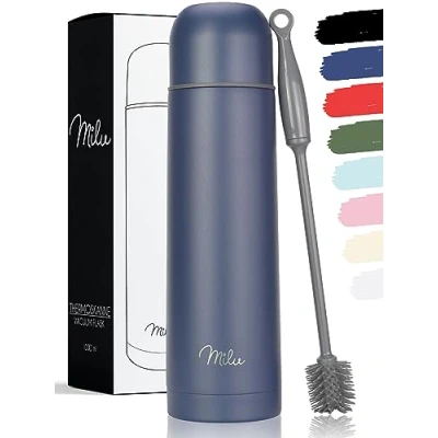 Abbildung von Milu Thermosflasche Thermoskanne Isolierflasche 1L, 750ml, 500ml Isolierte Edelstahl Trinkflasche, 100% Auslaufsicher, Doppelwandisolierung (Navyblau, 500ml)