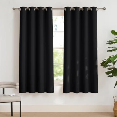 Abbildung von PONY DANCE Lichtundurchlässige Gardinen mit Ösen Thermo Vorhang Kälteschutz &amp; Wärmeisolierend 2er Set H 175 x B 140 CM Schwarze Vorhänge Blickdicht Verdunklungsgardine für Schlafzimmer