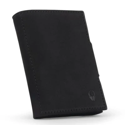 Abbildung von DONBOLSO NextGen Slim RFID Echtleder Portemonnaie Geldbeutel, 11 Karten, Münzfach, Herren Damen Minimalistische Wallet, Vintage Schwarz