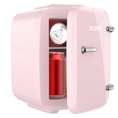 Abbildung von YASHE Mini Kühlschrank, 4 Liter Kühlschränke für Kosmetik, Getränke, 220V AC/ 12V DC Thermoelektrische Kühlung und Erwärmung, Kleiner Kühlschrank Schlafzimmer, Büro, Wohnheim, Auto (Rosa)