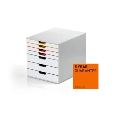 Abbildung von Durable Schubladenbox A4 (Varicolor Mix) 7 Fächer, mit Etiketten zur Beschriftung, mehrfarbig, 762727