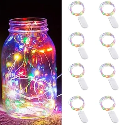 Abbildung von led lichterkette Batterie, 8 Stück 1M 10 LEDs Mini Drahtlichterkette Wasserdichte Kupferdraht Licht für Party Garten Weihnachten Hochzeit Halloween Beleuchtung Deko (8PCS Multicolor)