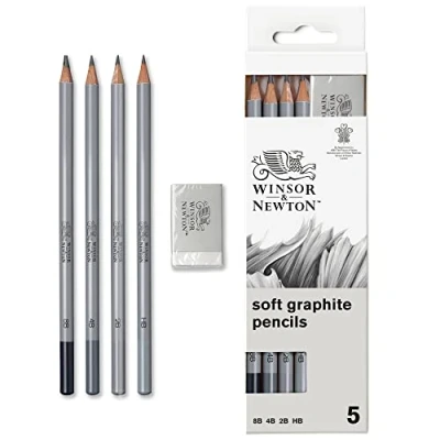 Abbildung von Winsor &amp; Newton 0490004 Graphitstifte Set mit Radiergummi, 4 Skizzierstifte in 8B, 4B, 2B und HB, 1 Stück (1er Pack)
