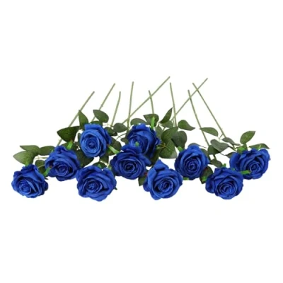 Abbildung von JUSTOYOU 10 Pack Seide Künstliche Rose Blumen Brautstrauss für Büro Party Desktop Blumenarrangement Home Küche Dekoration (Blau)