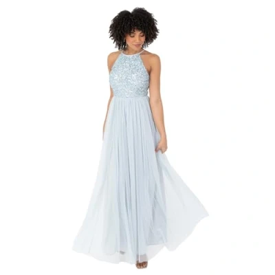 Abbildung von Maya Deluxe Damen Womens Ladies Bridesmaid Maxi Dress Halter Neck Sequin Embellished Prom Graduation Wedding Brautjungfernkleid, Eisblau, 36