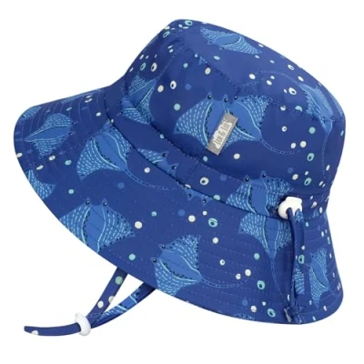 Abbildung von Jan &amp; Jul Jungen Schnell trocknender Bucket Hat für Schwimmen, Faltbarer Strandhut Kleinkinder und Kinder (L: 2 5 Jahre, Manta Ray)