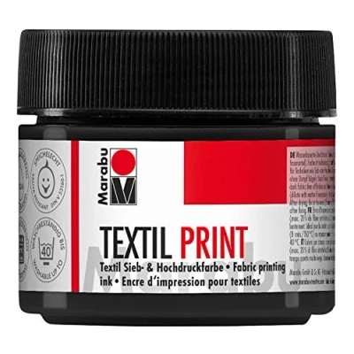 Abbildung von Marabu 17030050974 Textil Print lampenschwarz 100 ml, Sieb und Hochdruckfarbe auf Wasserbasis, geruchsneutral lichtecht, lange Offenzeit, für helle dunkle Textilien
